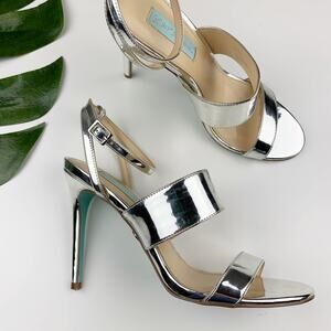 Betsey Johnson Heels Sandals Silver Faux Leather Women’s 7.5
